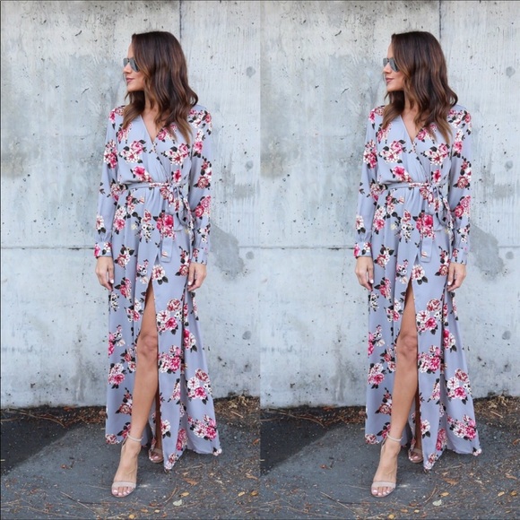 Last one! Gray floral maxi wrap dress - Picture 2 of 2